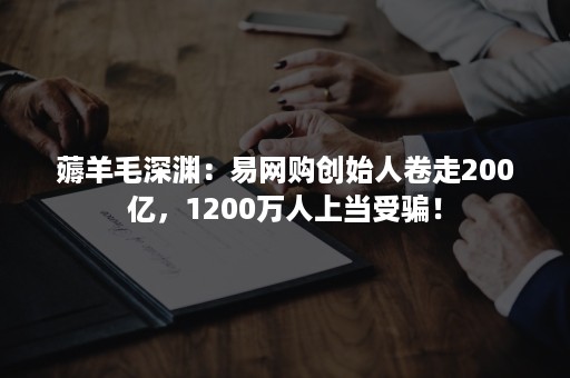 薅羊毛深渊:易网购创始人卷走200亿,1200万人上当受骗! 薅羊毛深渊:易网购创始人卷走200亿,1200万人上当受骗!