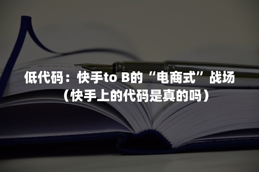 低代码：快手to B的“电商式”战场（快手上的代码是真的吗）