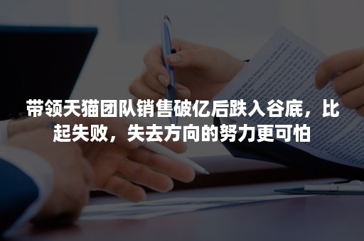 带领天猫团队销售破亿后跌入谷底，比起失败，失去方向的努力更可怕