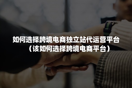 如何选择跨境电商独立站代运营平台(该如何选择跨境电商平台) 如何选择跨境电商独立站代运营平台(该如何选择跨境电商平台)