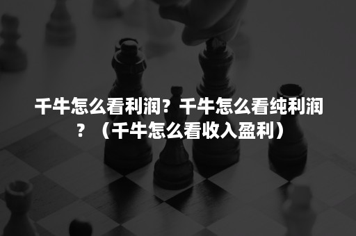 千牛怎么看利润？千牛怎么看纯利润？（千牛怎么看收入盈利）