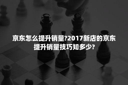 京东怎么提升销量?2017新店的京东提升销量技巧知多少?